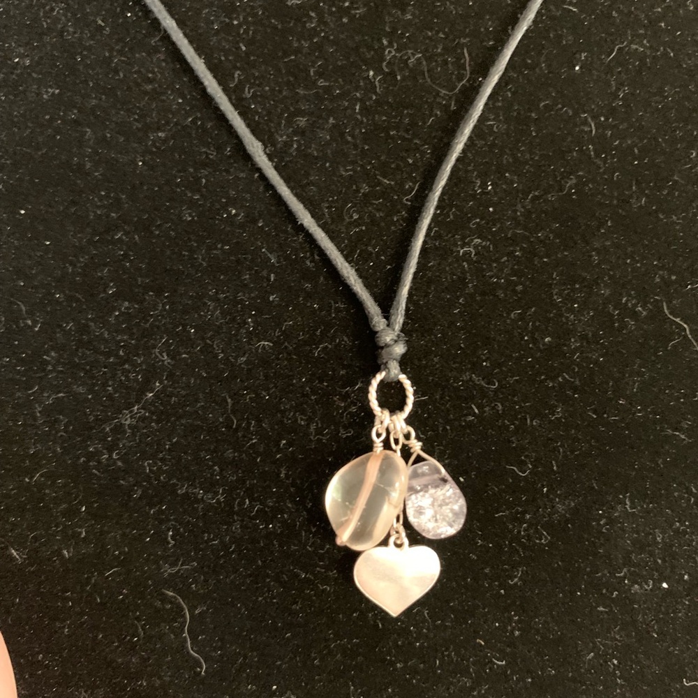 Elegant Black Necklace with Silver and Pink Charms